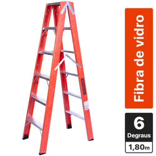Escada tesoura dupla em fibra de vidro 6 degraus 1,80 m - ESC06180