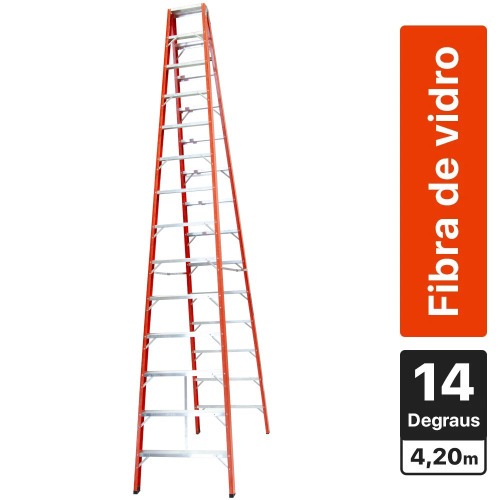 Escada de fibra de vidro 14 degraus 4,2 m modelo americana dupla - ESC14420