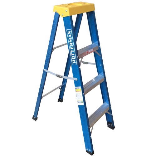 Escada tesoura simples em fibra de vidro 3 degraus + patamar 1,20 m- Premium