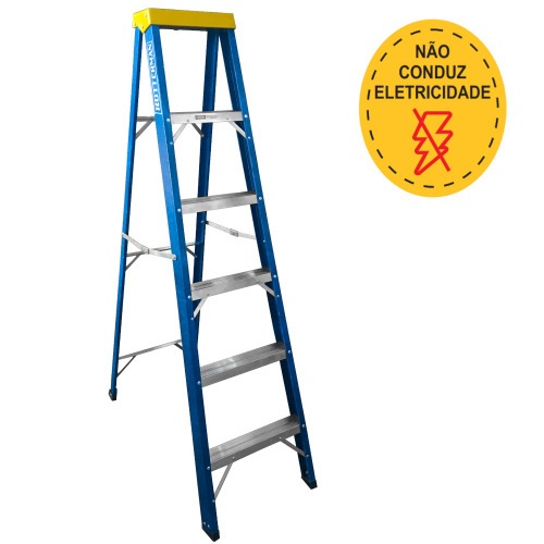 Escada de fibra de vidro 5 degraus + patamar 1,80 m americano simples