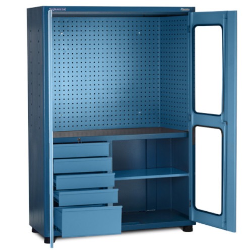 Arm�rio para ferramentas com 1 prateleira 5 gavetas e porta com visores em vidro - AM-1003