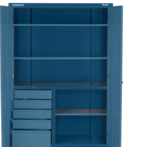 Arm�rio para ferramentas com 3 prateleiras 5 gavetas e portas de vidro - AM-1006