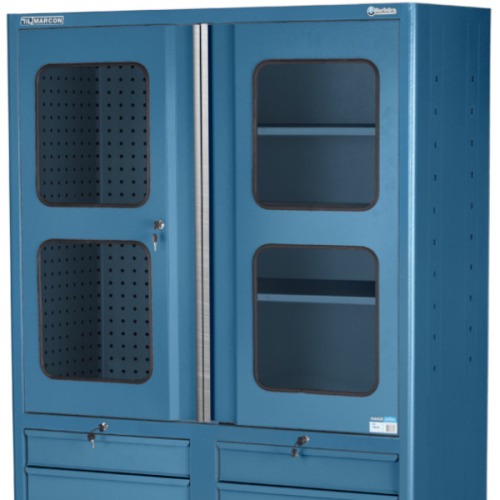 Arm�rio para ferramentas com 3 prateleiras 9 gavetas e portas de vidro - AM-1023