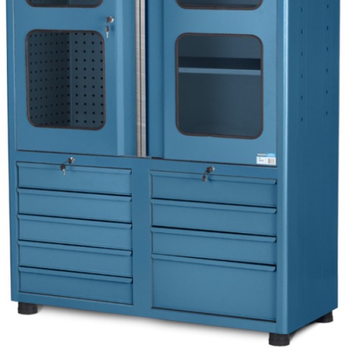 Arm�rio para ferramentas com 3 prateleiras 9 gavetas e portas de vidro - AM-1023