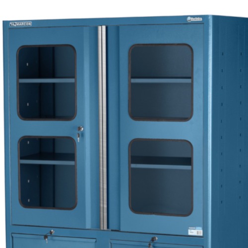 Arm�rio para ferramentas com 3 prateleiras 9 gavetas e portas de vidro - AM-1024