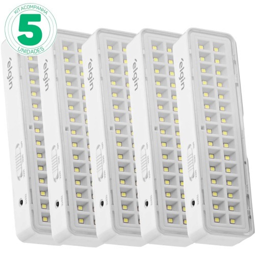 Kit 5 Luminárias de emergência 30 Leds branca 110V/220V Kit 5 Luminárias de emergência 30 Leds branca 110V/220V