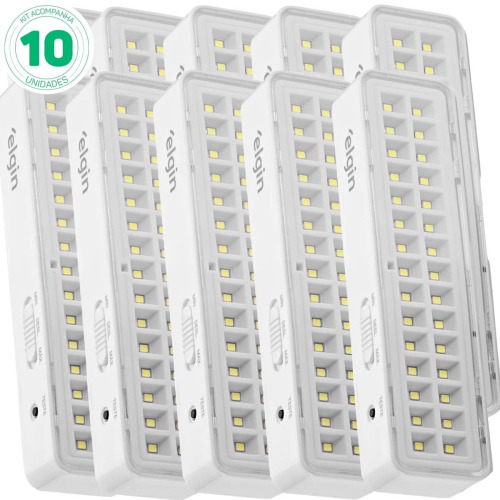 Kit 10 Lumin�rias de emerg�ncia 30 Leds branca  110V/220V