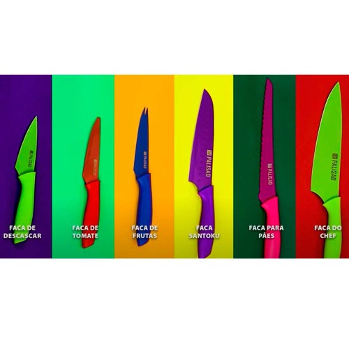 Jogo de facas coloridas inox para cozinha 6 pe�as - 7914155