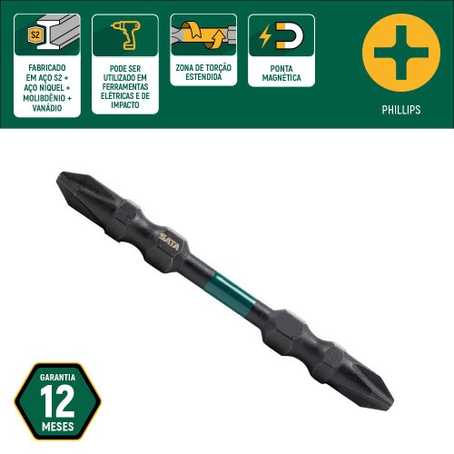 Jogo de bits philips duplo de impacto Ph3 x 65mm encaixe 1/4