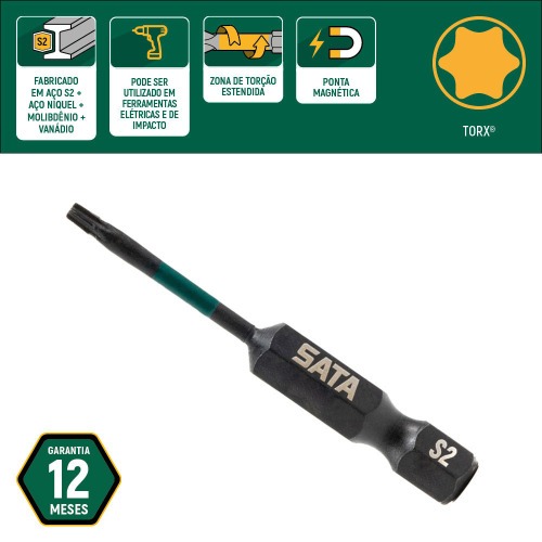 Jogo de bits de impacto hexalobular T30 x 50 mm encaixe 1/4 Jogo de bits de impacto hexalobular T30 x 50 mm encaixe 1/4