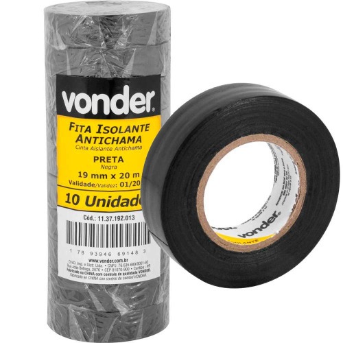 Fita isolante 19 mm x 20 m preta com 10 pe�as