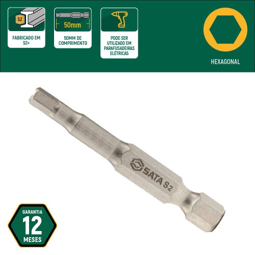 Jogo de bits hexagonal 4,0 x 50 mm encaixe 1/4