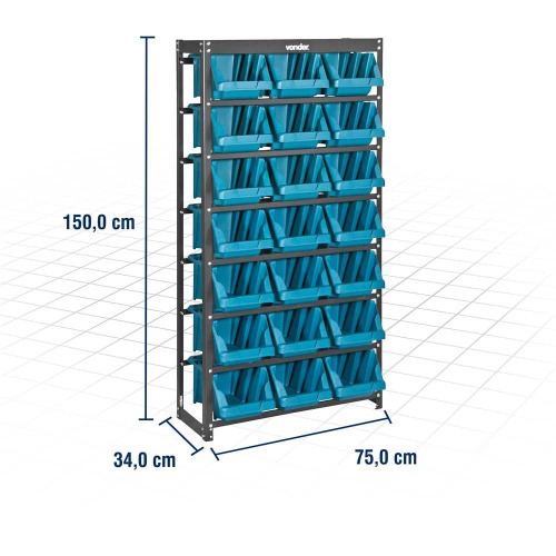 Estante metálica com gavetas 21 gavetas n° 7 modelo prático azul Estante metálica com gavetas 21 gavetas n° 7 modelo prático azul