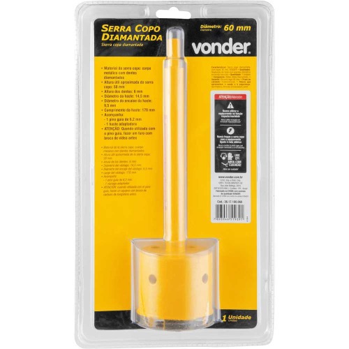 Serra copo diamantada 60 mm com haste Serra copo diamantada 60 mm com haste