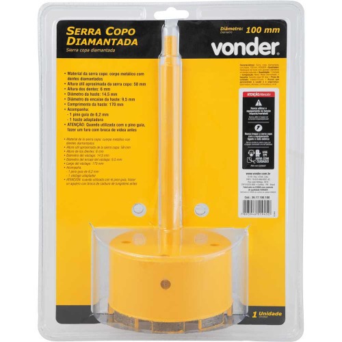 Serra copo diamantada 100 mm com haste Serra copo diamantada 100 mm com haste