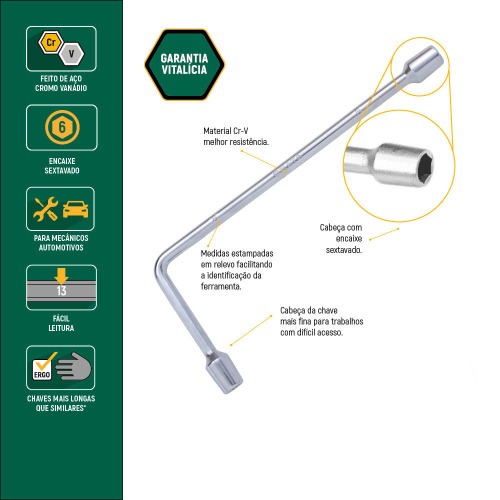 Chave biela sextavada 18 mm a�o cromo van�dio - ST47521L