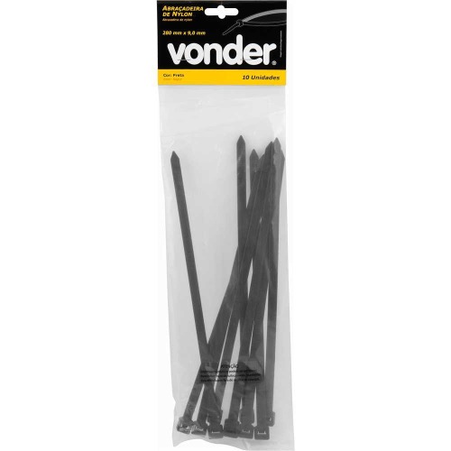 Abraçadeira de nylon 280 x 9 mm preta com 10 peças Abraçadeira de nylon 280 x 9 mm preta com 10 peças