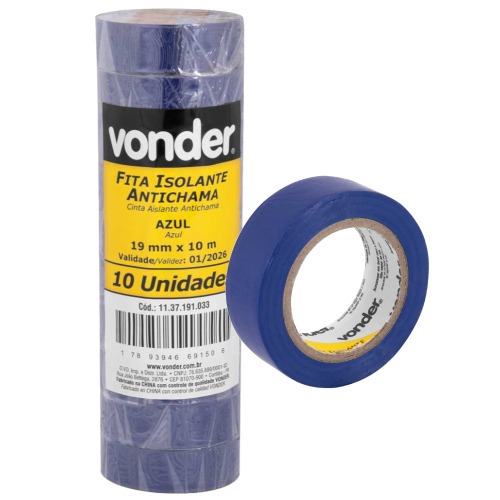 Fita isolante antichama 19 mm x 10 m azul com 10 pe�as