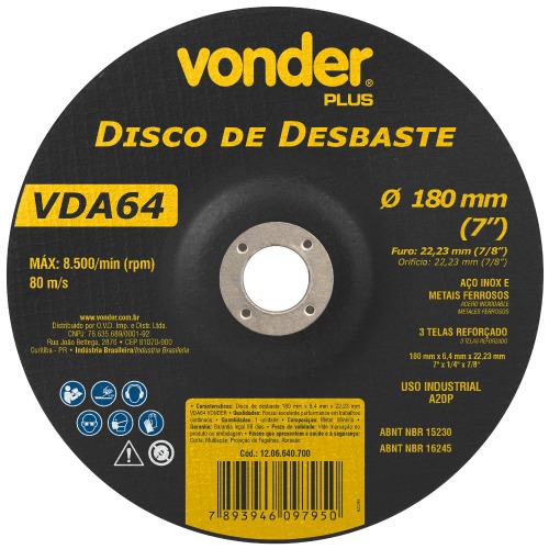 Disco de desbaste 180 x 6,4 x 22,23 mm