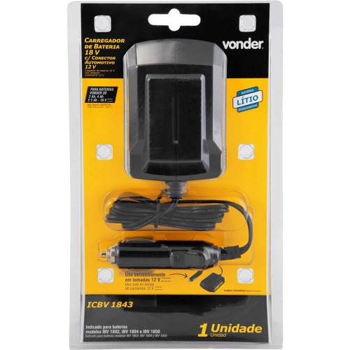 Carregador de bateria 18V intercambi�vel com conector automotivo 12V - ICBV1843