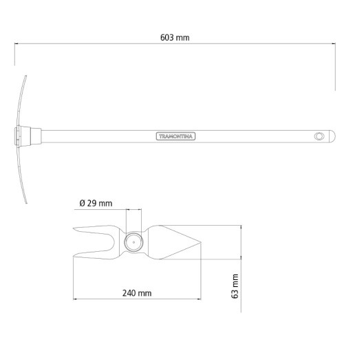 Sacho cora��o duas pontas com cabo de madeira 60 cm