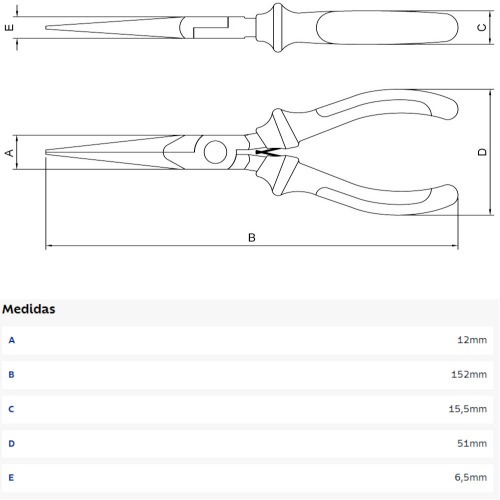 Alicate para eletr�nica bico longo 6