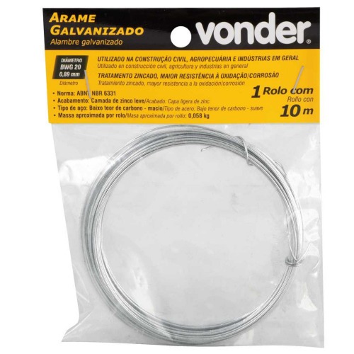 Arame galvanizado BWG20 0,89 mm rolo com 10 metros