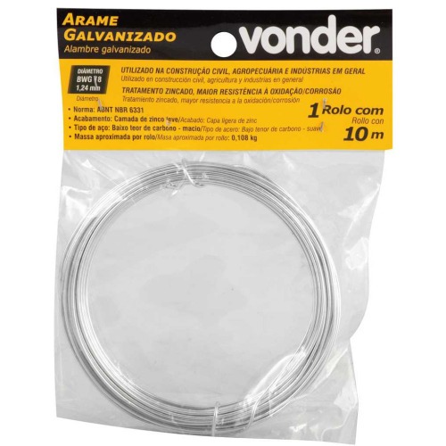 Arame galvanizado BWG18 1,24 mm rolo com 10 metros 