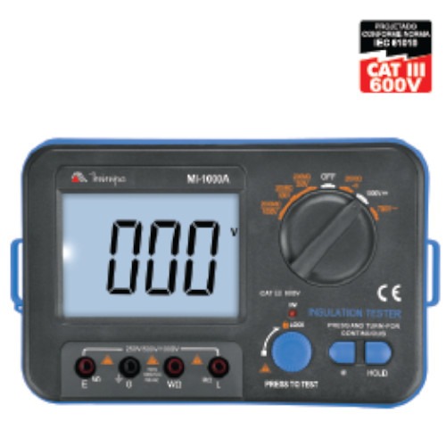 Megômetro digital para medição de resistência 2000 ohms - MI-1000A Megômetro digital para medição de resistência 2000 ohms - MI-1000A