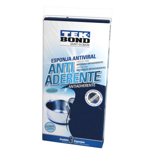 Esponja multiuso antiaderente dupla face azul 3 pe�as