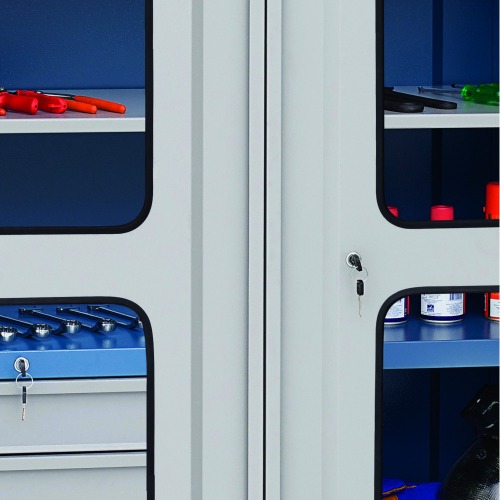 Arm�rio para ferramentas com 3 prateleiras 5 gavetas e portas de vidro - AM-14