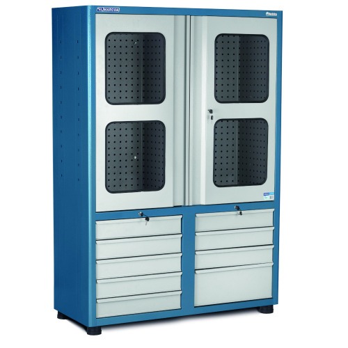 Arm�rio para ferramentas com 2 prateleiras 9 gavetas e portas de vidro - AM-68