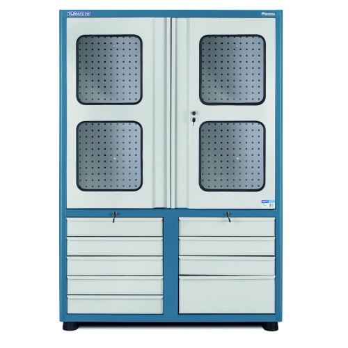 Arm�rio para ferramentas com 2 prateleiras 9 gavetas e portas de vidro - AM-68
