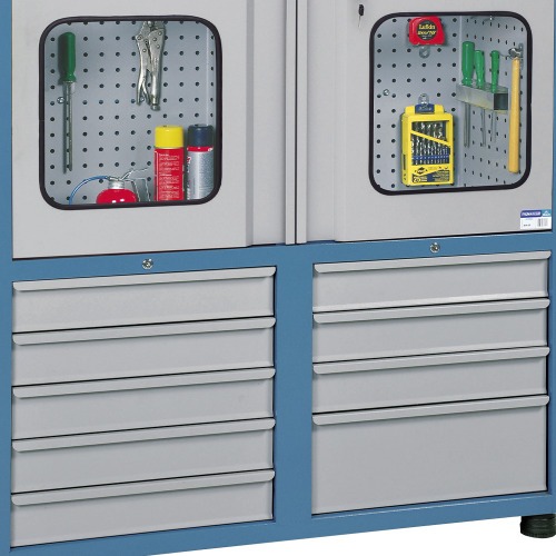 Arm�rio para ferramentas com 3 prateleiras 9 gavetas e portas de vidro - AM-69