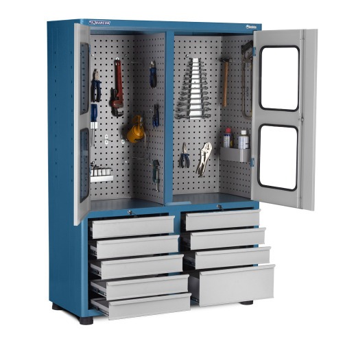 Arm�rio para ferramentas com 3 prateleiras 9 gavetas e portas de vidro - AM-69