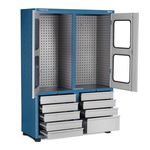 Arm�rio para ferramentas com 3 prateleiras 9 gavetas e portas de vidro - AM-69