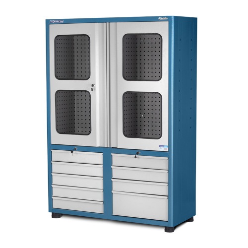 Arm�rio para ferramentas com 3 prateleiras 9 gavetas e portas de vidro - AM-69