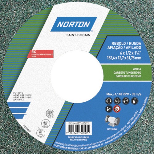 Rebolo reto para metal duro 6 x 1/2 x 1,1/4