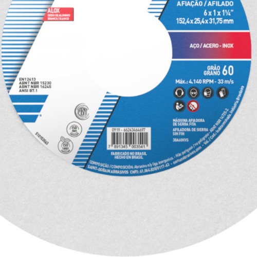 Rebolo reto para metal duro 6 x 1 x 1.1/4 Rebolo reto para metal duro 6 x 1 x 1.1/4