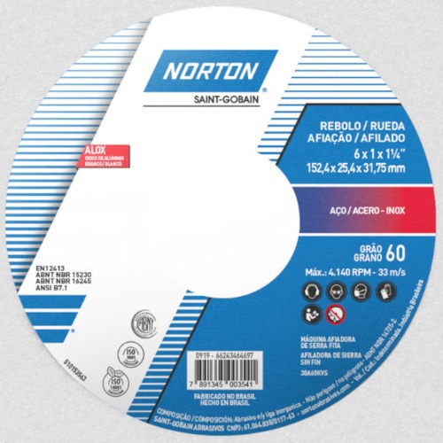 Rebolo reto para metal duro 6 x 1 x 1.1/4 Rebolo reto para metal duro 6 x 1 x 1.1/4