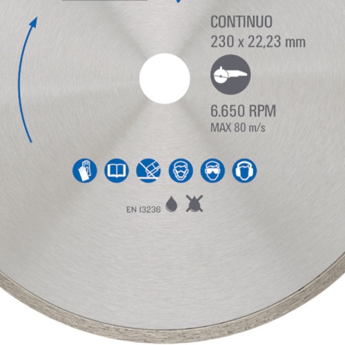 Disco diamantado liso 230 x 22,23 mm para porcelanato