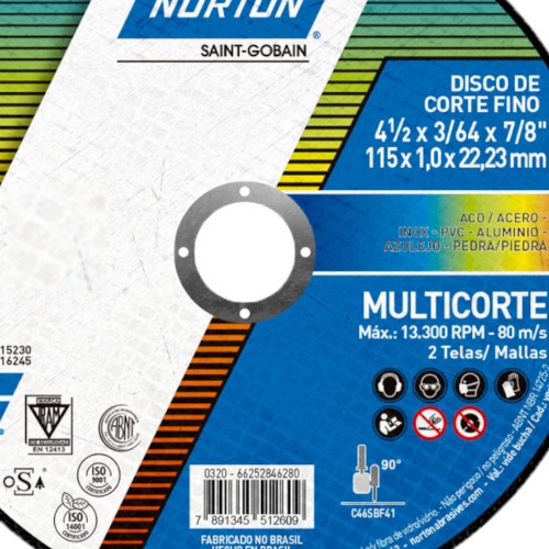 Disco de corte para multi materiais 4.1/2 x 3.64 x 7/8