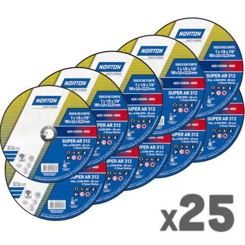 Kit 25 Discos de corte para metal 7 x 1/8 x 7/8