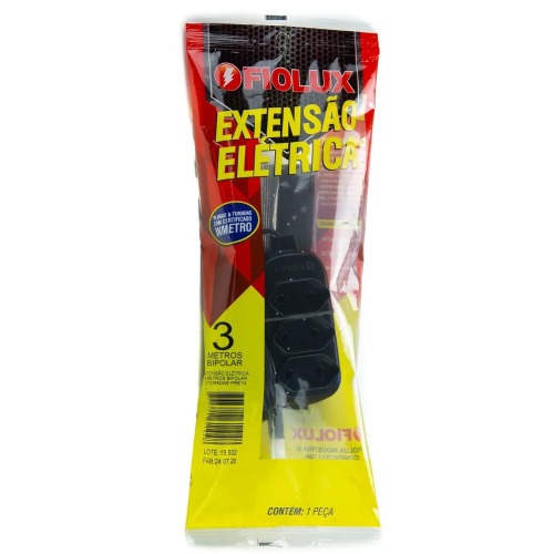 Extensão elétrica 3 metros 3 tomadas 2 x 0,75 mm 10A bipolar Extensão elétrica 3 metros 3 tomadas 2 x 0,75 mm 10A bipolar