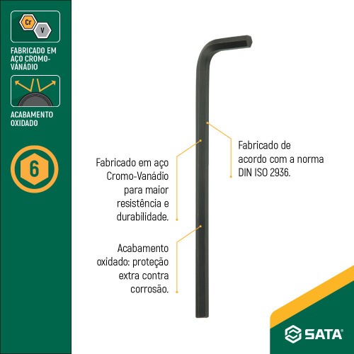 Chave allen hexagonal longa 6 mm a�o cromo van�dio - ST84504L