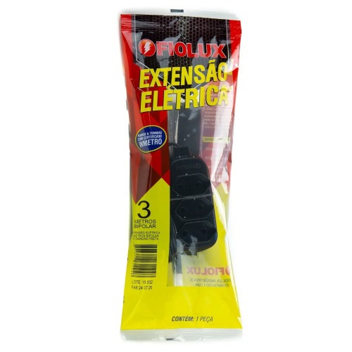 Extens�o el�trica 10 metros 3 tomadas 2 x 0,75 mm 10A bipolar