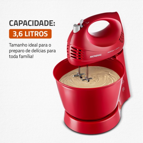 Batedeira 400 watts 3 velocidades vermelha Pr�tica - B-44-R  220V