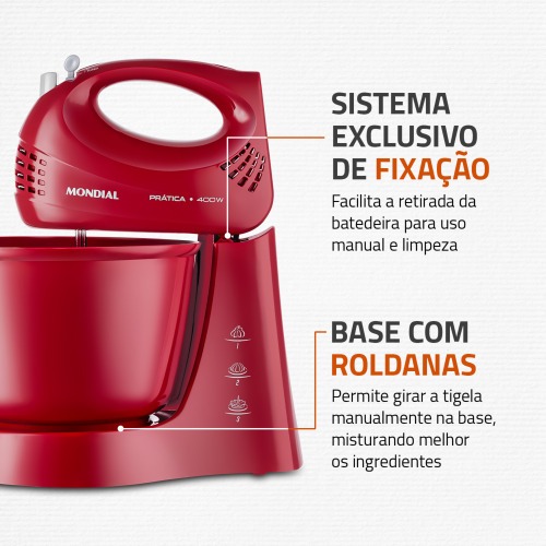 Batedeira 400 watts 3 velocidades vermelha Pr�tica - B-44-R  110V