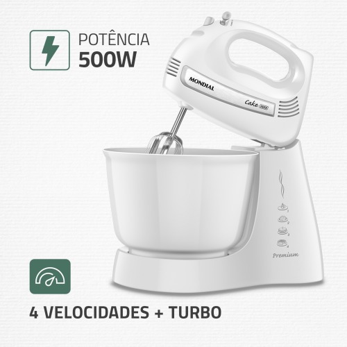 Batedeira 500 watts 4 velocidades branca Cake - B-50-W 110V Batedeira 500 watts 4 velocidades branca Cake - B-50-W 110V