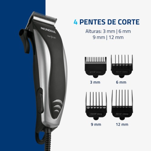 Máquina de cortar cabelo com 4 pentes e acessórios Hair Stylo - CR-02 110V Máquina de cortar cabelo com 4 pentes e acessórios Hair Stylo - CR-02 110V